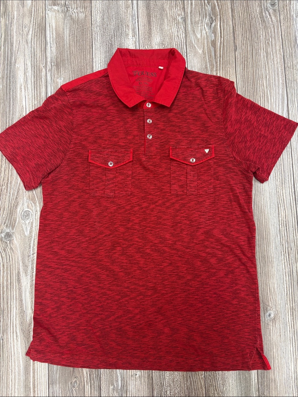 Guess Men's Red Heather Polo with Dual Chest Pockets